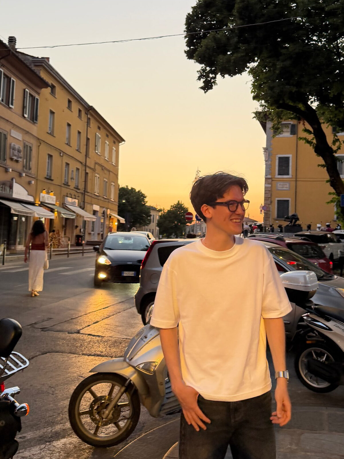 Albert Major on an Italian street at sunset