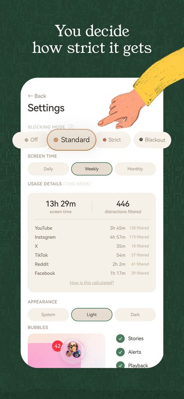 App Store screenshot: “You decide how strict it gets”